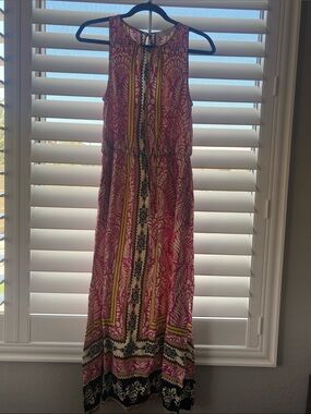 LOFT Pink Patterned Sleeveless Maxi with Yellow Accents